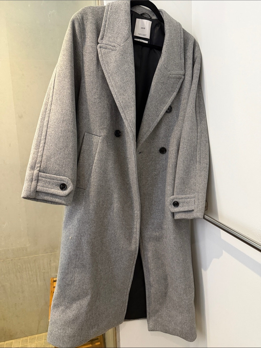 Mango Double-Breasted Wool-Blend Pea Coat in Light Gray
